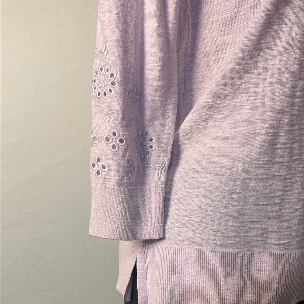 Loft Tasseled Tie Neck Top T-Shirt 100%Cotton Embroidered Long Sleeve Sz S - Picture 8 of 14